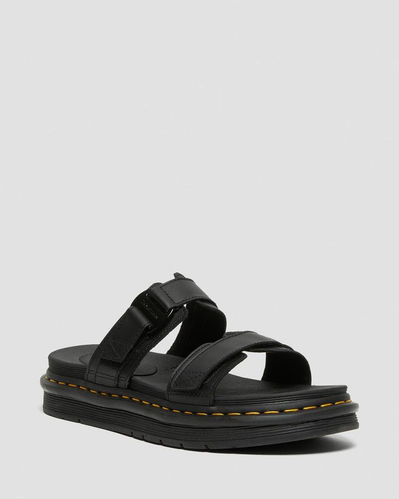 Black Men\'s Dr Martens Chilton Men\'s Leather Slide Sandals | CA 633RVD